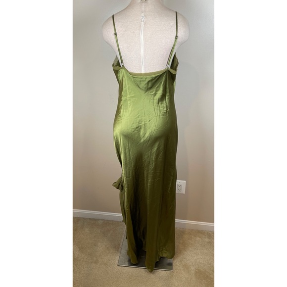 Reformation Malorie Silk Leaf Green Thigh Tie Maxi Dress Size 12 - Picture 10 of 12